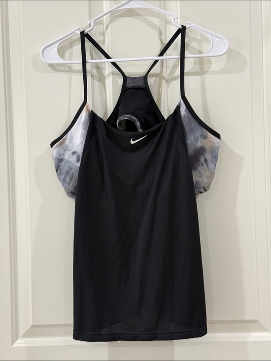 Nike Other - Nike Black Tankini Top with Gray-Cream Tie-Dye Side Panels
